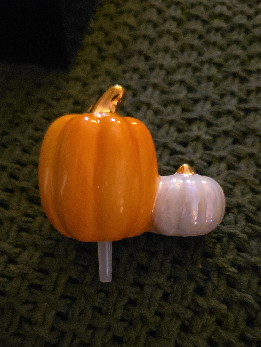 Glass Pumpkin Pair Ornament - Orange & White - Nora Fleming